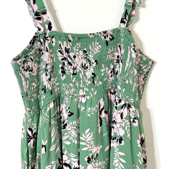 Torrid Smocked Floral Rayon Midi Dress 1X Ruffle Straps Green Cottagecore Easter - Picture 7 of 16